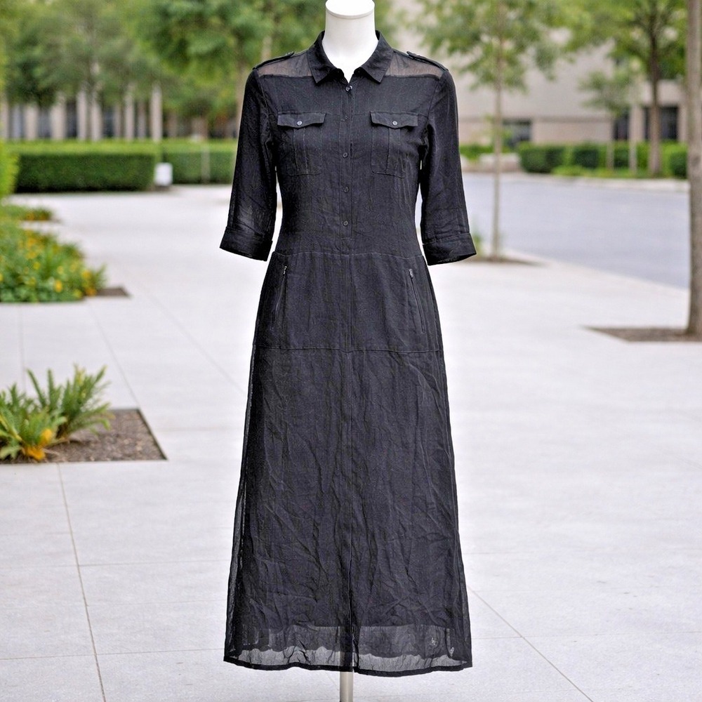 Sonia Rykiel Vintage Black Wool Mesh Sheer Maxi Dress Made in France Size 42